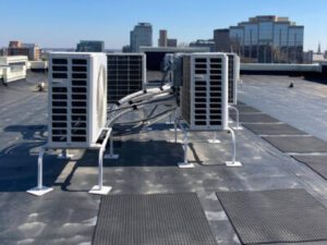 Rooftop HVAC units on a commercial building